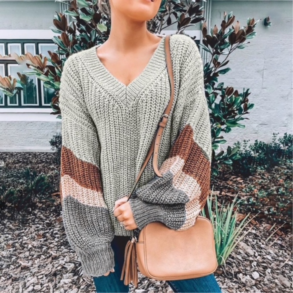 Light Sage V-Neck Sweater - Picture 2 of 3
